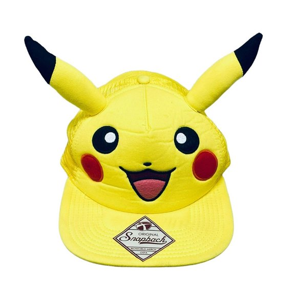 Pokemon PIKACHU Nintendo Yellow Snapback Trucker Hat Cap 3D Ears - Picture 1 of 10